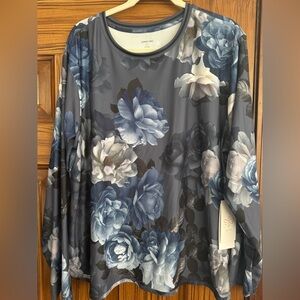 NWT JOHNNY WAS Peony Oversized Cropped Long Sleeve Tee XXL